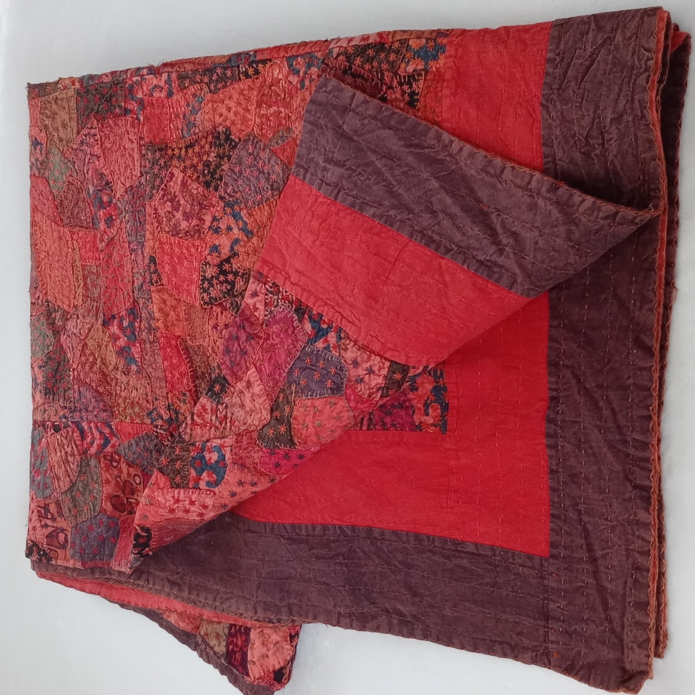 Unique Gorgeous King Size Vintage Patchwork Batik Bedspread from India - Picture 14 of 15